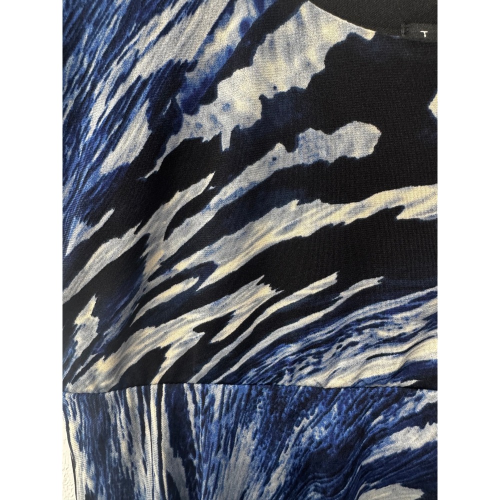 Tiana B Blue Black Swirled Marble Empire Waist Cap Sleeve Tiered Dress Sz M - Picture 7 of 11